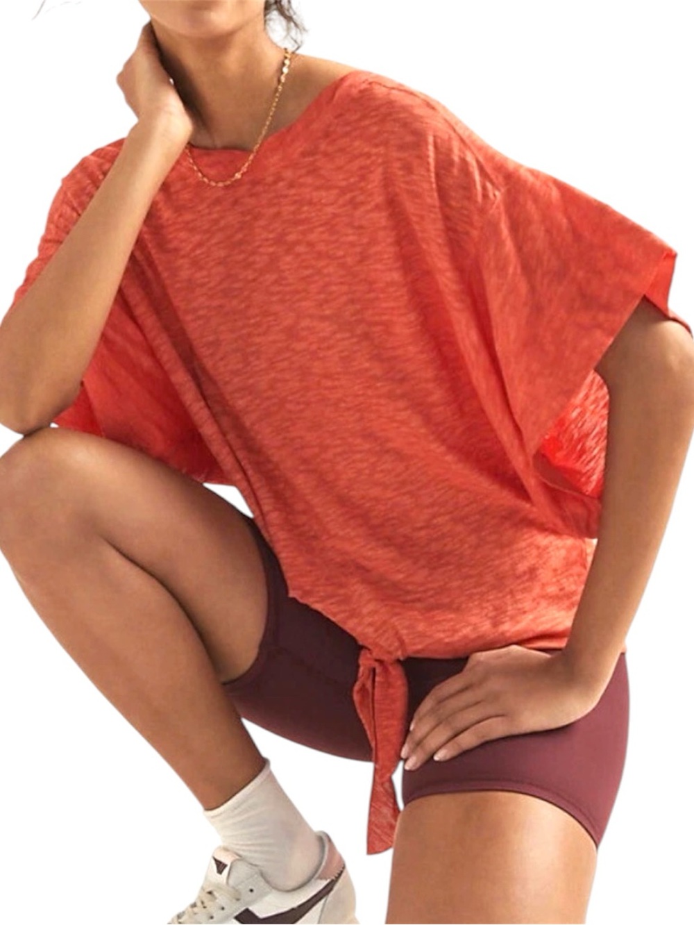 Pilcro Comfy Orange space dyed cotton dolman sleeves tie front top